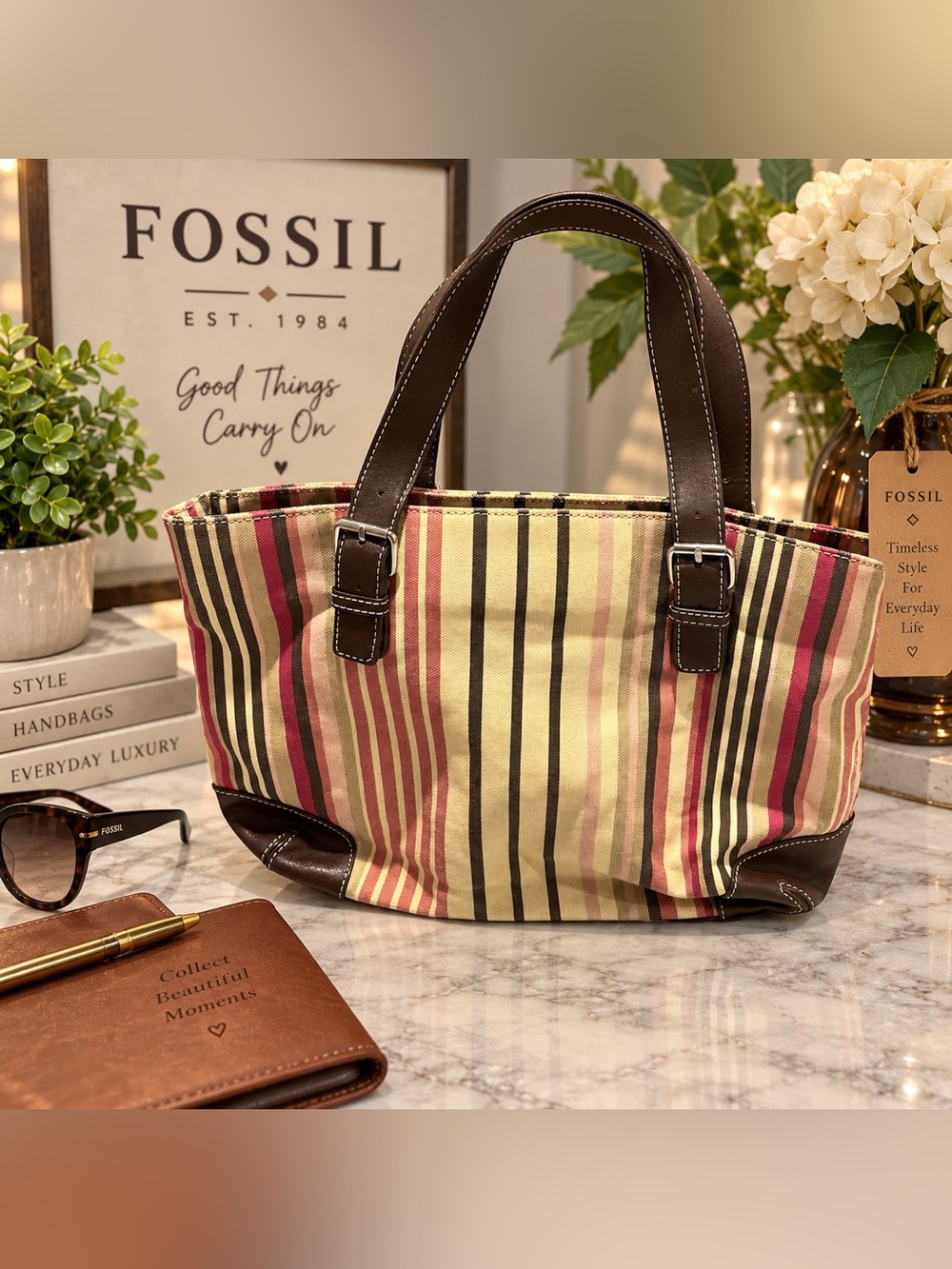 Fossil Multicolor Striped Tote Bag 🤎